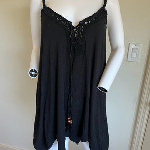 Sky swing dress with leather detail